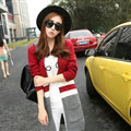 Loose Sweater Color Slim Long Cardigan Pockets Patchwork Girl - Red