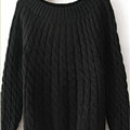 Sweater Classic Women Sleeve Pure Thick Solid O-Neck - Black