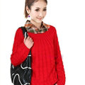 Sweater Classic Women Sleeve Pure Thick Solid O-Neck - Red