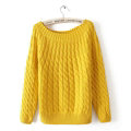 Sweater Classic Women Sleeve Pure Thick Solid O-Neck - Yellow