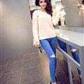 Sweater Female Thick Warm Winter Mosaic Personality Tide O-Neck - Pink