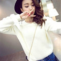 Sweater Female Thick Warm Winter Mosaic Personality Tide O-Neck - White