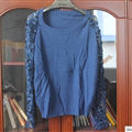 Sweater Lace Sleeves Stitching Women Patchwork Flowers - Blue