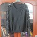 Sweater Lace Sleeves Stitching Women Patchwork Flowers - Grey