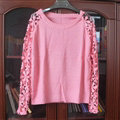 Sweater Lace Sleeves Stitching Women Patchwork Flowers - Pink