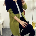 Sweater Mandarin Collar Stitching Color Slim Long Paragraph Girl - Green