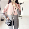 Sweater Mandarin Collar Stitching Color Slim Long Paragraph Girl - Pink