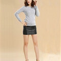 Sweater Slim Female Short Neck Pullover Pure Cashmere Solid - Grey