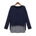Sweater Women Fashion Casual Cotton Fake Two Knitted - Blue