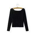 Sweater Women Knitwear Casual Long Sleeved Slim Shoulder Padding - Black