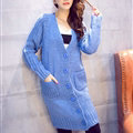 Winter Fashion Sweater Cardigan Coat Women Loose Thin Thick V-Neck Button - Blue