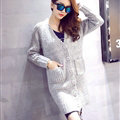 Winter Fashion Sweater Cardigan Coat Women Loose Thin Thick V-Neck Button - Grey