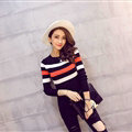 Winter Fashion Sweater Female Color Stripe Flat Knitted Short Full Sleeve - Black