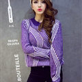 Winter Fashion Sweater Female Loose Bat Sleeve Hollow Stripe Thick - Purple