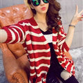 Winter Sweater Cardigan Coat Girls Long Striped Loose Large Size - Red