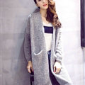 Winter Sweater Cardigan Coat Loose Thin Flat Knitted Solid Long - Grey