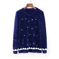 Winter Sweater Comfort O-Neck Thick Thin Wool Embroidery Girl - Blue