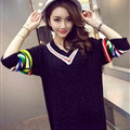 Winter Sweater Female Thread V Collar Loose Thick Warm Stripe - Black