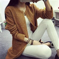Winter Sweater Female V-Neck Long Loose Thin Pocket Trend - Coffee