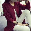 Winter Sweater Female V-Neck Long Loose Thin Pocket Trend - Red