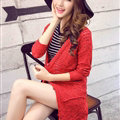 Winter Sweater Girls Pockets Flat Knitted Thin Long Sleeved Cardigan - Red