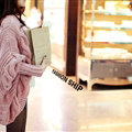 Winter Sweater Long Cardigan Batwing Sleeve Thick Loose Woman - Pink