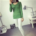 Winter Sweater Solid Tight Shirt Womens Stretch Thick - Green
