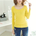 Winter Sweater Solid Tight Shirt Womens Stretch Thick - Yellow