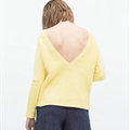 Winter Sweater Women Casual Deep V Collar Backless Simple Casual - Yellow