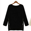 Winter Sweater Zipper Loose Knit Female Thickened Solid - Black