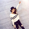 Women Fashion Sweater Sleeve Short Slim Solid O-Neck Thick - White