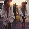 Women Sweater Batwing Long Sleeve Thick Casual Knitted Pullovers Winter - Khaki