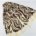 Fringed Zebra Print Scarves Wrap Women Winter Warm Cotton Panties 200*70CM - Brown