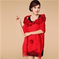 Pretty Bridal Fringed Floral Wool Scarf Shawls Women Winter Warm Solid Panties 200*70CM - Red