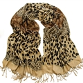 Pretty Fringed Leopard Print Scarf Shawls Women Winter Warm Chiffon Cotton 186*63CM - Coffee