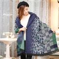 Unique Leopard Print Scarves Wrap Women Winter Warm Cashmere 200*65CM - Blue