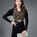 Classy Dresses Winter Ladies Leopard Print Tunic Sweater Knitted - Black