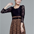 Cute Dresses Spring Girls Printed Long Sleeve Leopard Print Floral - Coffee
