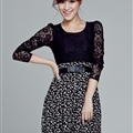Cute Dresses Spring Girls Printed Long Sleeve Leopard Print Floral - White Black