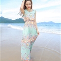 Cute Dresses Summer Girls Affordable Flower Bohemian Coast Chiffon Long - Cyan
