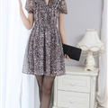 Dresses Summer Girls Silk Printed Lantern Sleeve Leopard Print Plus Size - Coffee
