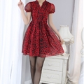 Dresses Summer Girls Silk Printed Lantern Sleeve Leopard Print Plus Size - Red