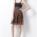 Fashion Dresses Summer Ladies Leopard Print Chiffon Sexy Knee Length - Brown