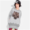 Fashion Dresses Winter Ladies Leopard Print Three-Quarter Sleeve Knitted House - Grey