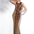 Fashion Dresses Women Winter Leopard Print Long Backless Tunic - Brown