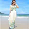 Sweet Dresses Summer Girls Affordable Flower Bohemian Coast Chiffon Long - Cyan White