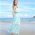 Sweet Dresses Summer Girls Affordable Flower Bohemian Coast Chiffon Long - Cyan