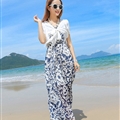 Sweet Dresses Summer Girls Affordable Flower Bohemian Coast Chiffon Long - Navy Blue