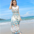 Sweet Dresses Summer Girls Affordable Flower Bohemian Coast Chiffon Long - White Blue