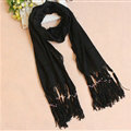 Cheapest Fringed Scarves Wraps Women Winter Warm Wool Solid 185*55CM - Black